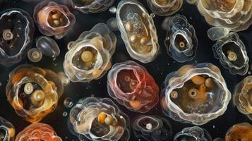 AI generated Macro image captures microscopic embryos in diverse stages of development, Ai Generated. photo