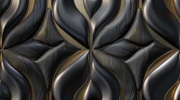 AI generated Elevate your space with a 3D wallpaper mimicking a luxurious wood and gold mosaic decor. Ai Generated. photo