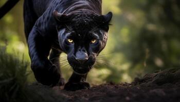 ai generado linda felino mirando a cámara en verde bosque generado por ai foto