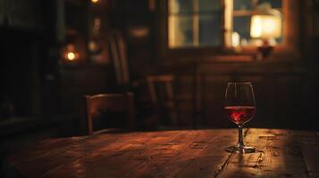 AI generated Red Wine Elegance CloseUp with 50mm Lens in Cozy Dimly Lit Setting photo