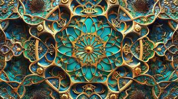 AI generated Elegant and vibrant Islamic ornamental background, a fusion of colors and intricate patterns. Ai Generated. photo