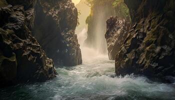 AI generated Majestic mountain range, flowing water, splashing in nature generated by AI photo