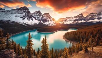 AI generated Majestic Rocky Mountains reflect tranquil beauty at dawn generated by AI photo