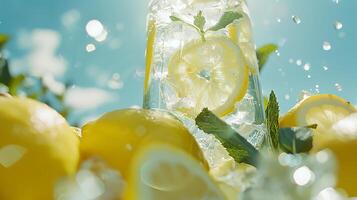 AI generated Refreshing Iced Lemonade with Mint and Citrus in Bright Airy Setting photo