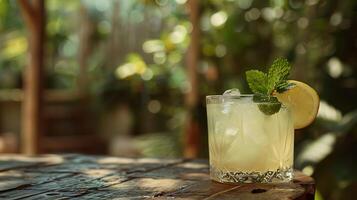 ai generado con hielo limonada refresco con menta y limón rebanadas en brillante antecedentes foto