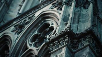 AI generated Intricate Neogothic Cathedral Spire Highlighted in CloseUp 50mm Lens Shot photo