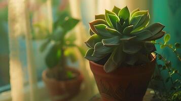 AI generated Vibrant Green Leaf in Focus Silhouetted Against Sunlit Foliage photo