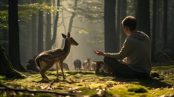 ai generado tranquilo bosque reunión abrazando naturalezas escapar con libros dibujar y sereno ocupaciones foto