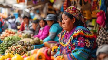 ai generado diverso urbano mercado un global fusión de cultura cocina y Moda abrazando unidad y multiculturalismo foto