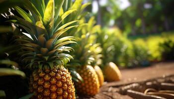 AI generated Freshness and sweetness of ripe pineapple in nature generated by AI photo