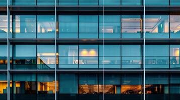 AI generated Sleek Glass Office Building Reflecting Urban Landscape in Wide Telephoto Shot photo