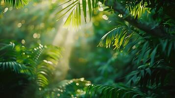 AI generated Vibrant Leaf in Focus Amidst Sunlit Foliage captured with 50mm Lens photo