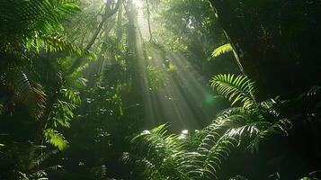 AI generated SunDrenched Forest Glade Embraces Vast Natural Landscape in Wideangle Lens Capture photo