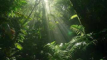 ai generado bañado por el sol bosque claro abraza vasto natural paisaje en gran angular lente capturar foto