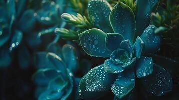 AI generated Succulent Plant Macro CloseUp Water Droplets Textures and Vibrant Green in Soft Natural Light photo