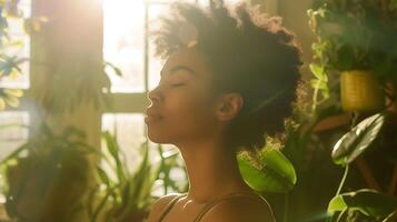 AI generated Young Woman Enjoys Music and Technology with Wireless Headphones and Modern Smartphone photo