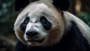 ai generado linda panda y lémur mirando a cámara en el bosque generado por ai foto