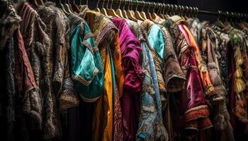 ai generado Moda Tienda ofertas elegante ropa colección en un variedad de colores generado por ai foto