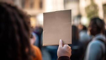 ai generado joven adultos que lleva compras pantalones en un concurrido ciudad calle generado por ai foto