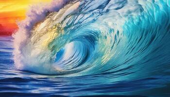 ai generado surf el majestuoso tubería ola, pulverización emoción generado por ai foto