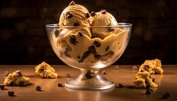 AI generated Indulgent homemade chocolate ice cream in a bowl generated by AI photo