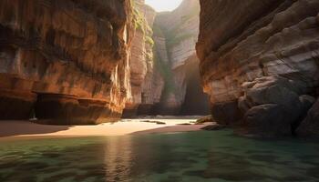 AI generated Majestic rock formation in nature, eroded by water generated by AI photo