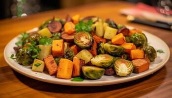 ai generado fresco, sano vegetariano ensalada con A la parrilla tomate y Zanahoria generado por ai foto