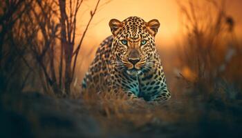 ai generado majestuoso Tigre caminando en el salvaje, ocultación en llanura visión generado por ai foto