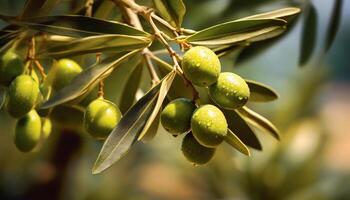 AI generated Fresh green olive branch, symbol of Mediterranean culture generated by AI photo