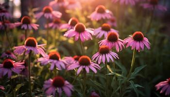 AI generated Purple daisy blossom in meadow, vibrant and fresh generated by AI photo