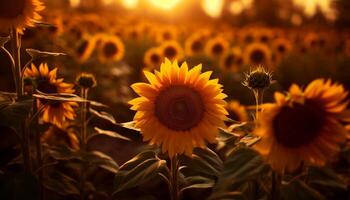 AI generated Sunflower shines in nature golden beauty, vibrant and bright generated by AI photo