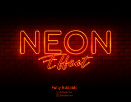 Vector neon  effect logo for neon text effect and neon light night party editable text effect and restaurant psd