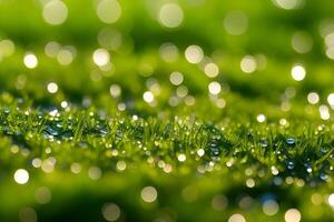 AI generated green grass with dew drops on it photo