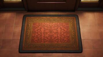 AI generated 3d rendering of a carpet in a room with arabic pattern photo