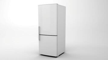 ai generado inoxidable acero refrigerador aislado en blanco estudio antecedentes foto