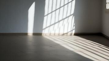 ai generado vacío habitación con ligero desde ventana y sombra en el pared y piso foto