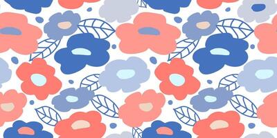 Seamless pattern with abstract flowers, leaves. Summer simple print. Vector graphics.