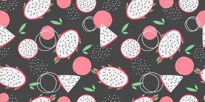 Seamless pattern with exotic tropical fruits. Summer print with pitahaya. Vector graphics.