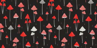 Seamless pattern with fly agaric mushrooms. Abstract natural magic print. Vector graphics.