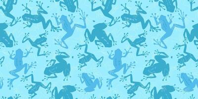 Seamless pattern with silhouettes of frogs. Abstract print with amphibians in the water. Vector graphics.