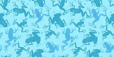 Seamless pattern with silhouettes of frogs. Abstract print with amphibians in the water. Vector graphics.