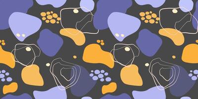 Seamless pattern with abstract round shapes, dots, lines. Vector graphics.