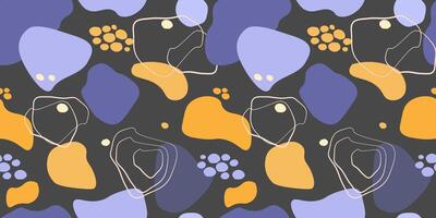 Seamless pattern with abstract round shapes, dots, lines. Vector graphics.