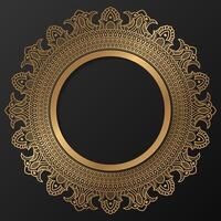 Golden frame with ornament in circle on black background. Luxury gold mandala. - Vector. vector