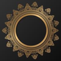 Golden frame with ornament in circle on black background. Luxury gold mandala. - Vector. vector