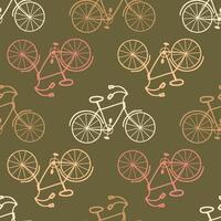 Streamlined stitching style seamless pattern with hand drawn bikes. Perfect print for paper, textile and fabric. Doodle vector illustration.