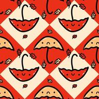 Fall foliage design seamless pattern with umbrellas and leaves. Perfect print for paper, textile and fabric. Hand drawn vector illustration.