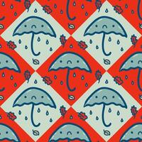 Umbrellas and falling leaves seamless vector pattern. Perfect design for paper, textile and fabric. Hand drawn illustration.