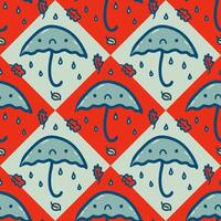 Umbrellas and falling leaves seamless vector pattern. Perfect design for paper, textile and fabric. Hand drawn illustration.