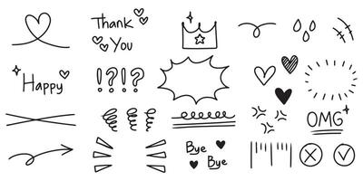 set of Hand drawn doodle expression sign for concept design isolated on white background. vector illustration.